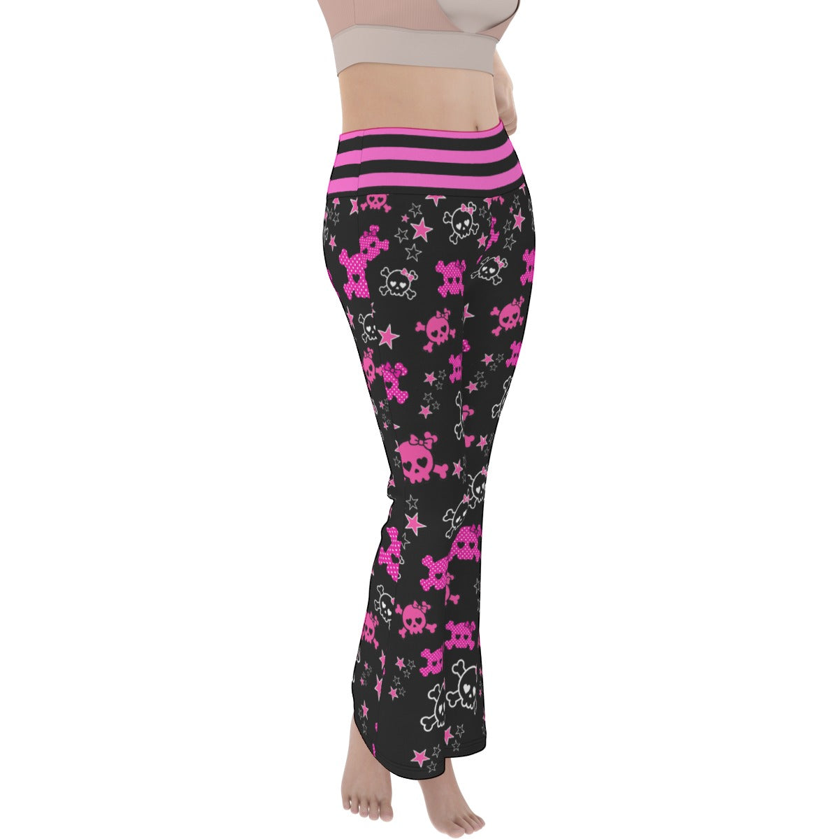 Skull Star Flare Yoga Pants – Black Pink Scene Goth Bootcut Pants