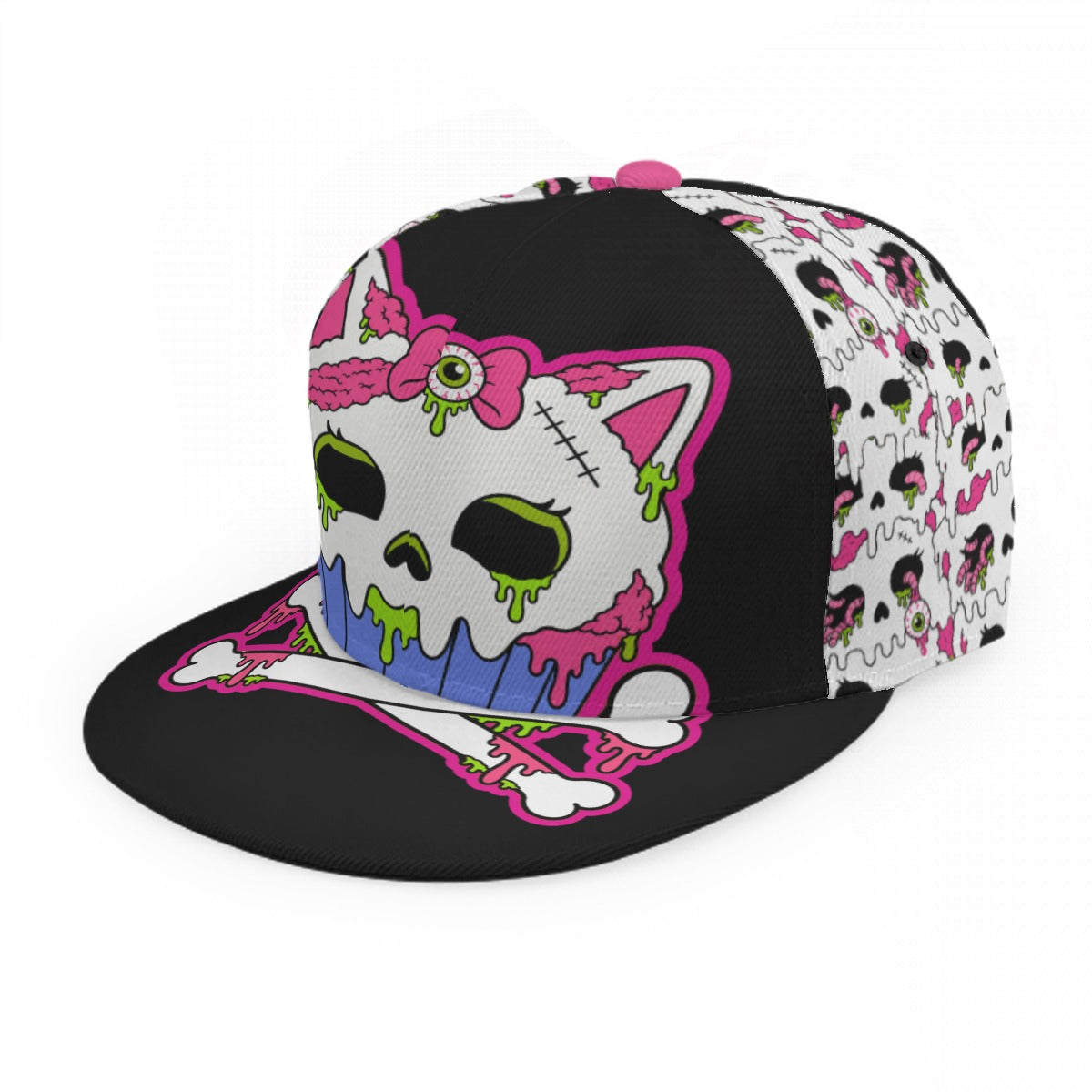 Zombie Kitty Cupcake Blackout Unisex Flat Brim Snapback Cap