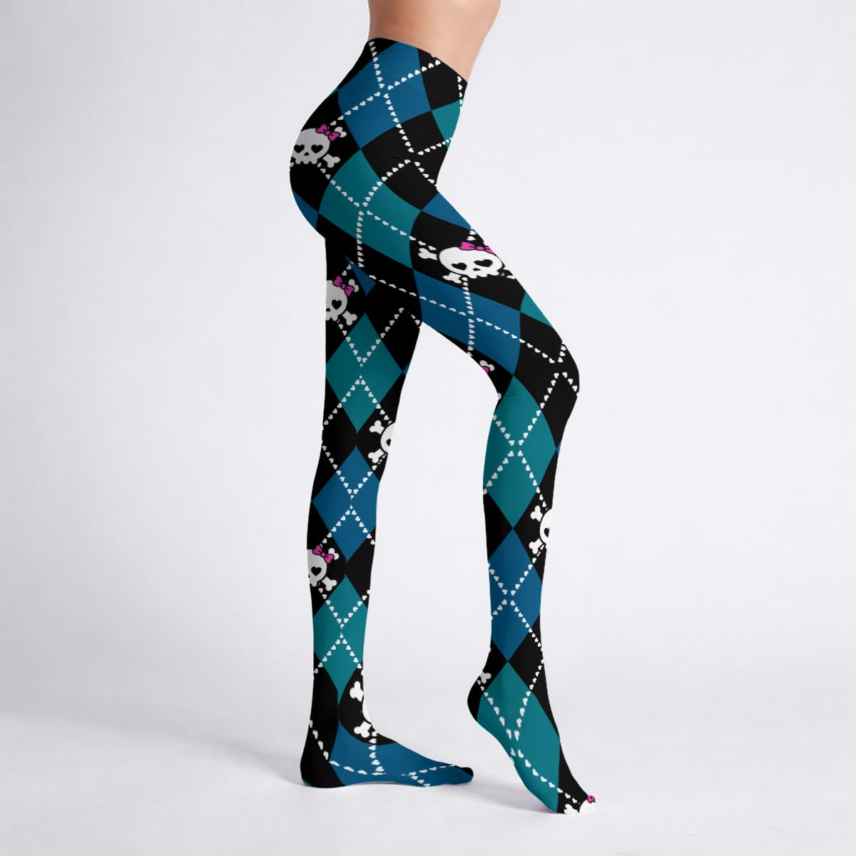 Dead Cute Skull Argyle Tights