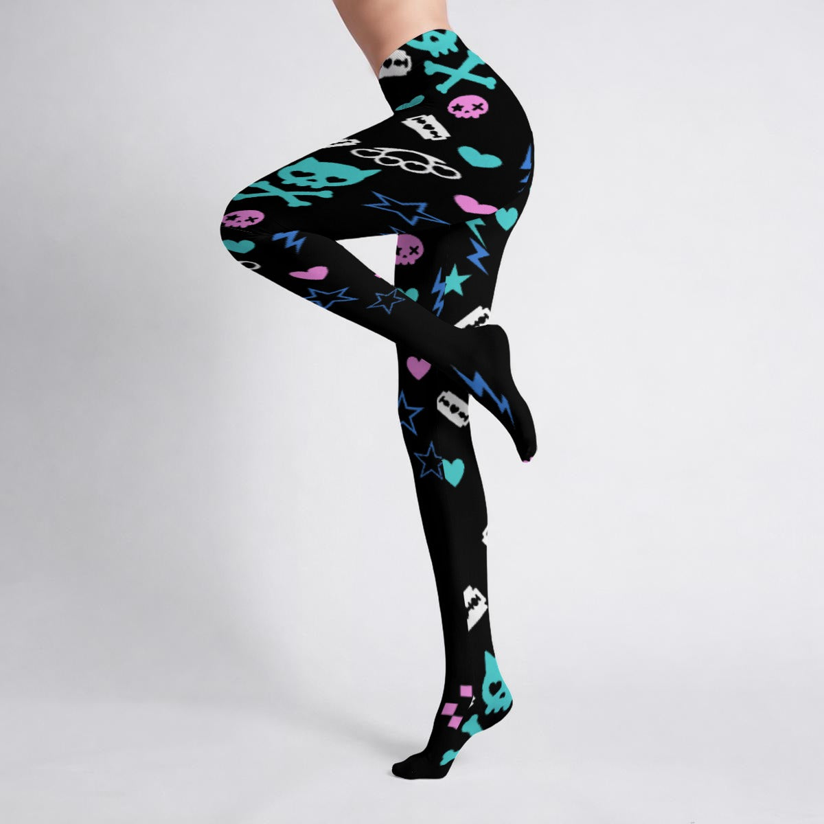 Scene Emo Cat Skull Tights