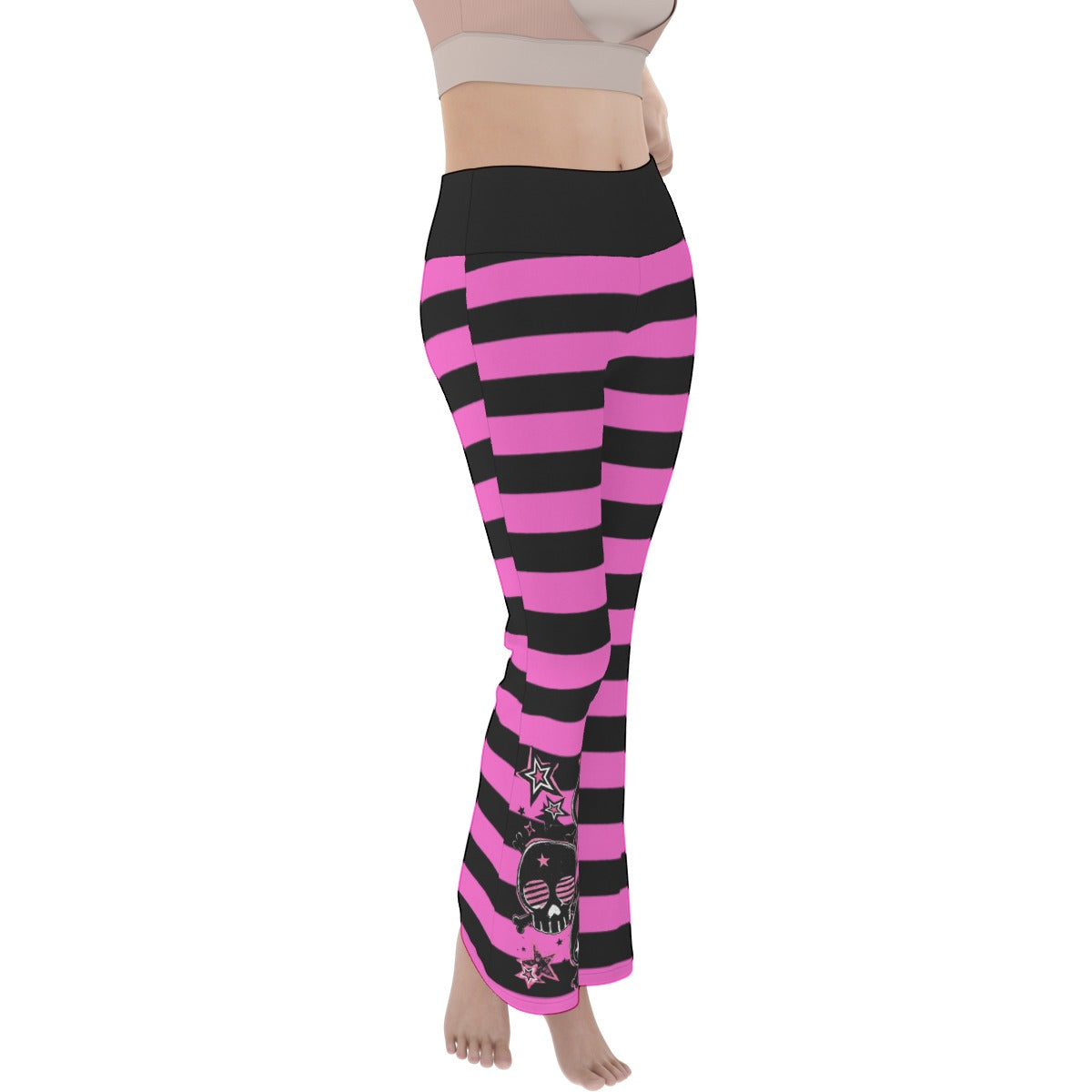 Pink Skull Stripe Flare Yoga Pants – Black Scene Emo Y2K Pants