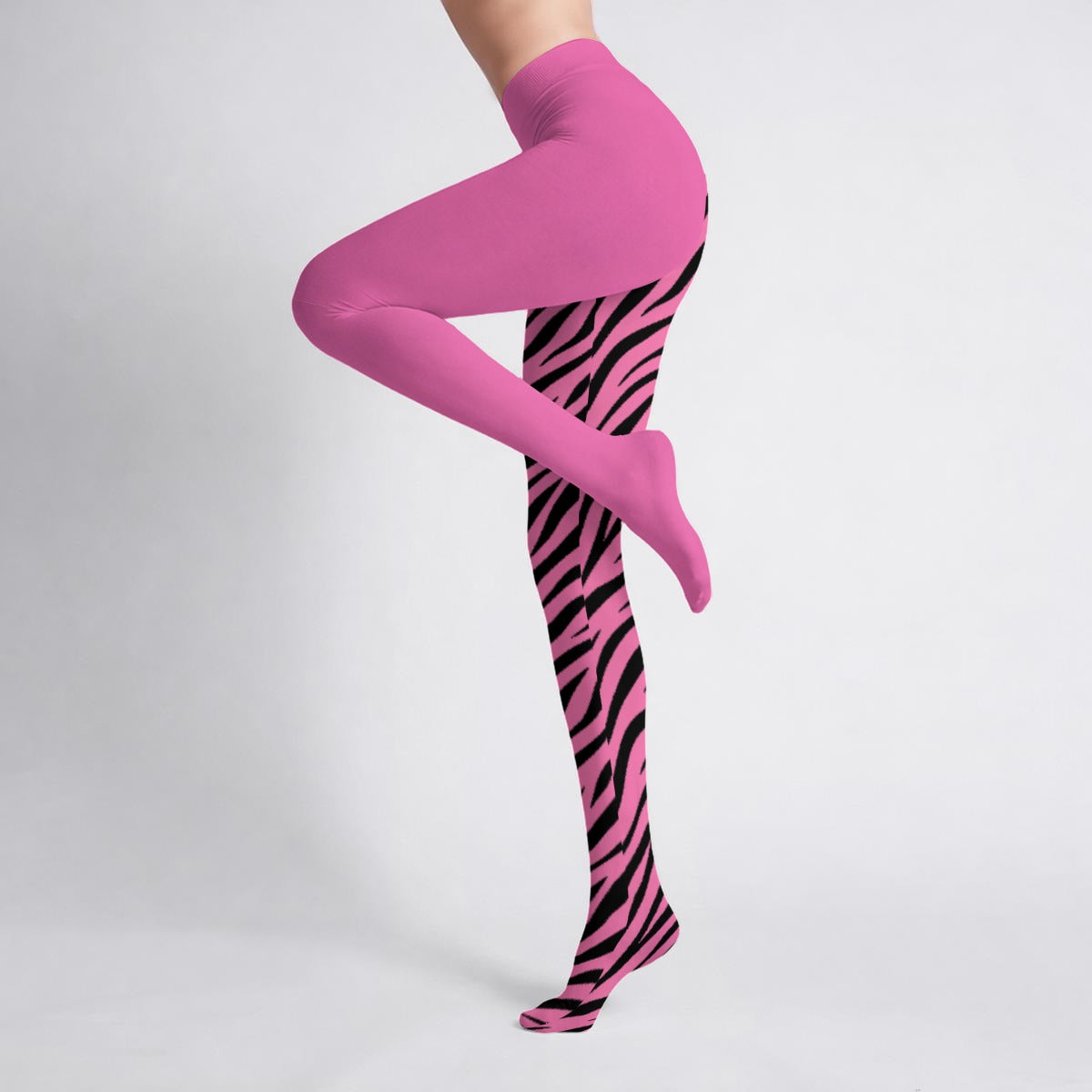 Split Zebra Bubblegum High Stretch Tights | Scene Y2K