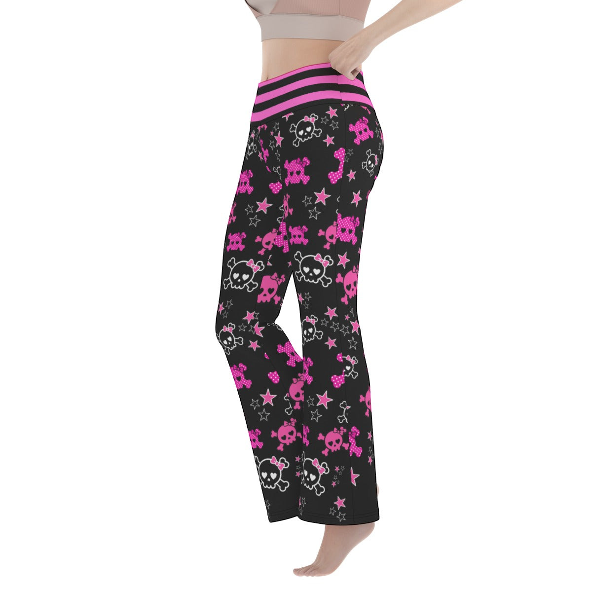 Skull Star Flare Yoga Pants – Black Pink Scene Goth Bootcut Pants