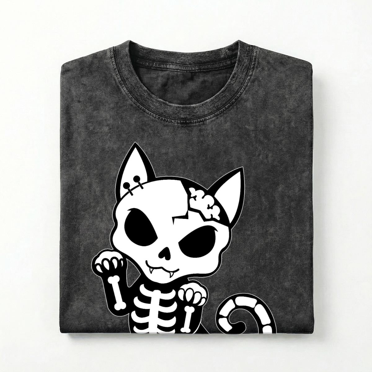Dead Kitty Skeleton Washed Oversized T-Shirt – Vintage Black