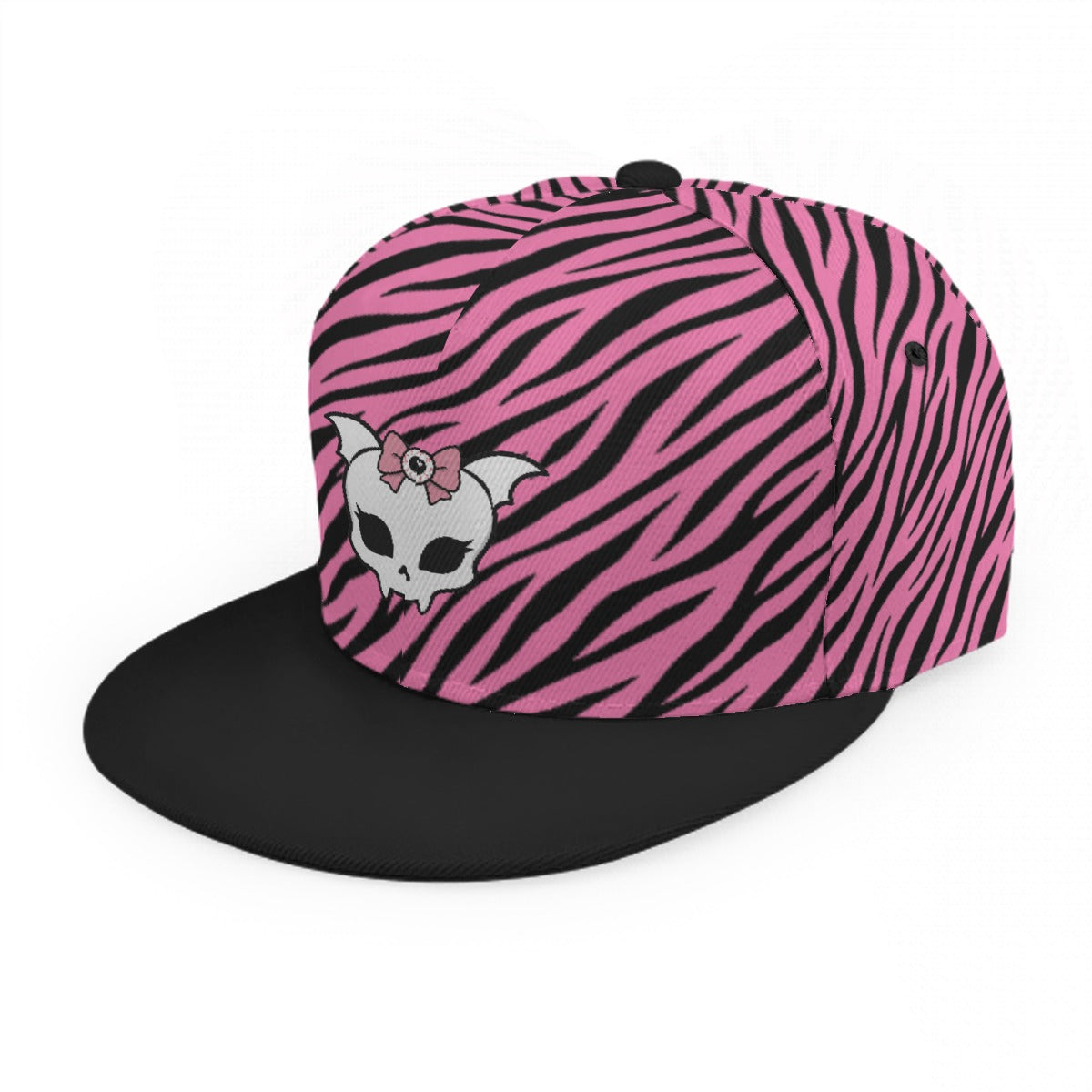 Dracula Cat Skull Zebra Flat Brim Snapback Hat | Emo Scene Cap