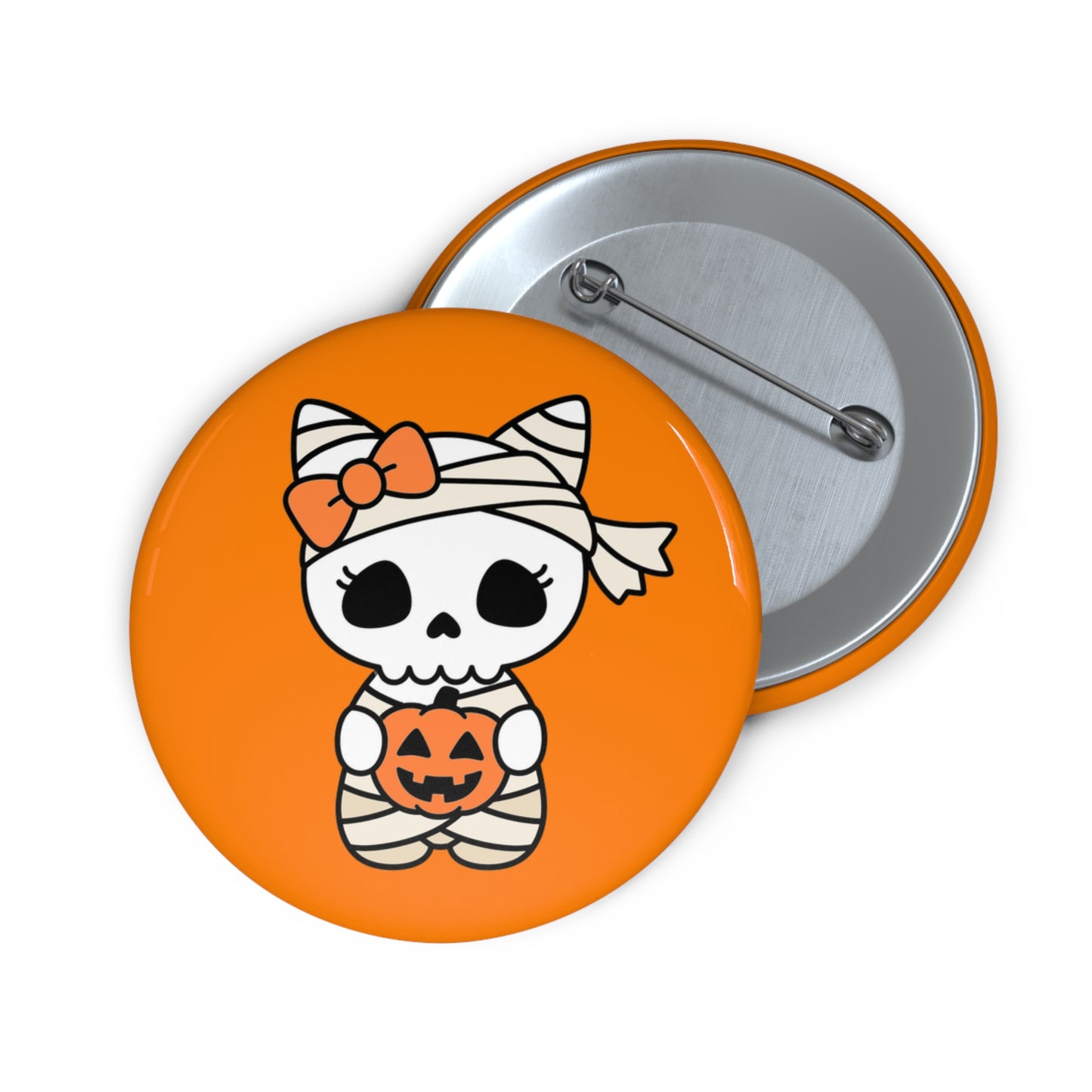 Cute Mummy Skull Halloween Pin Button – Orange Trick-or-Treat Accessory
