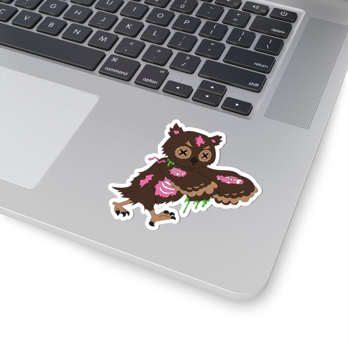 Zombie Owl Kiss-Cut Sticker — Cute Spooky Decay Laptop Sticker