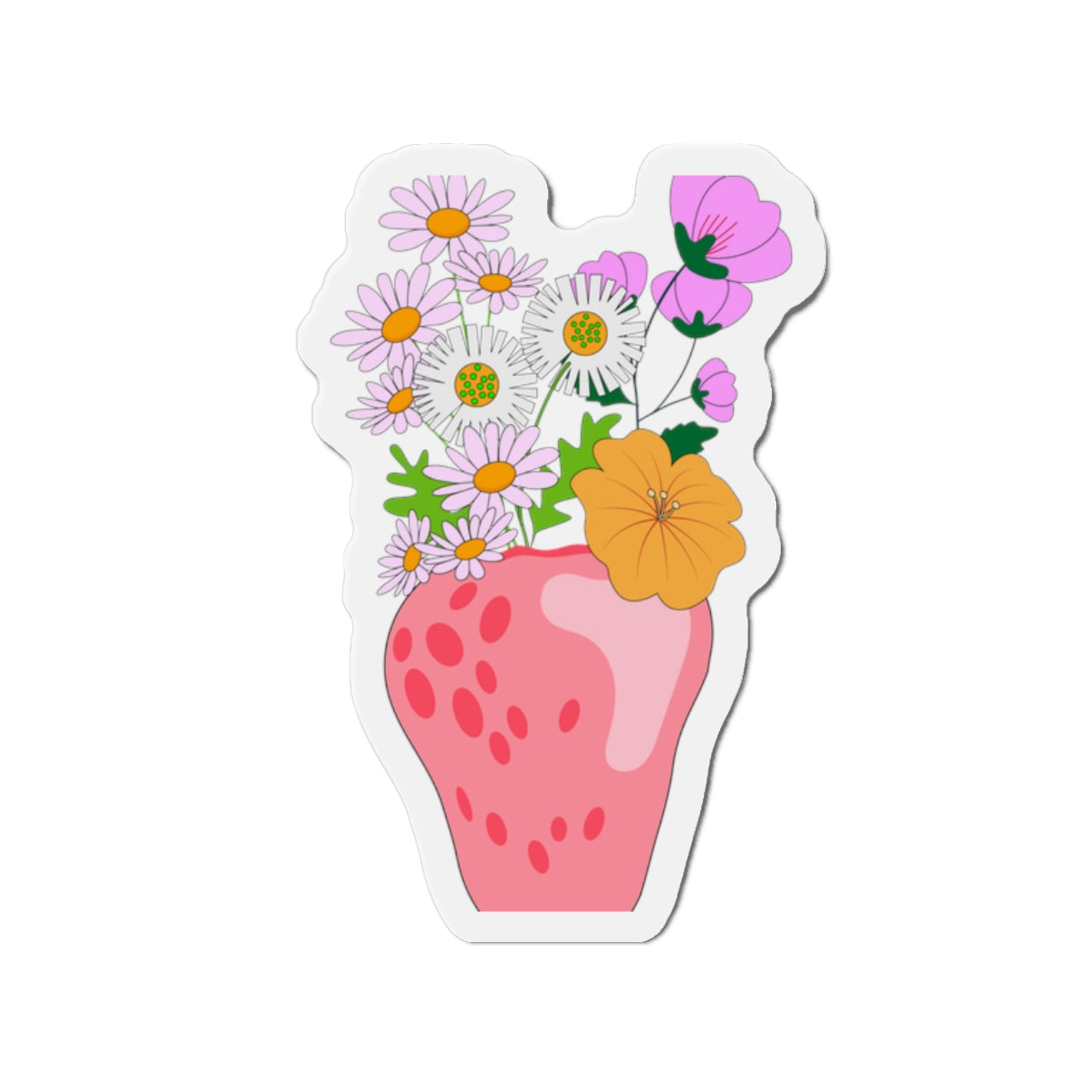 Pink Strawberry Flower Vase Magnets