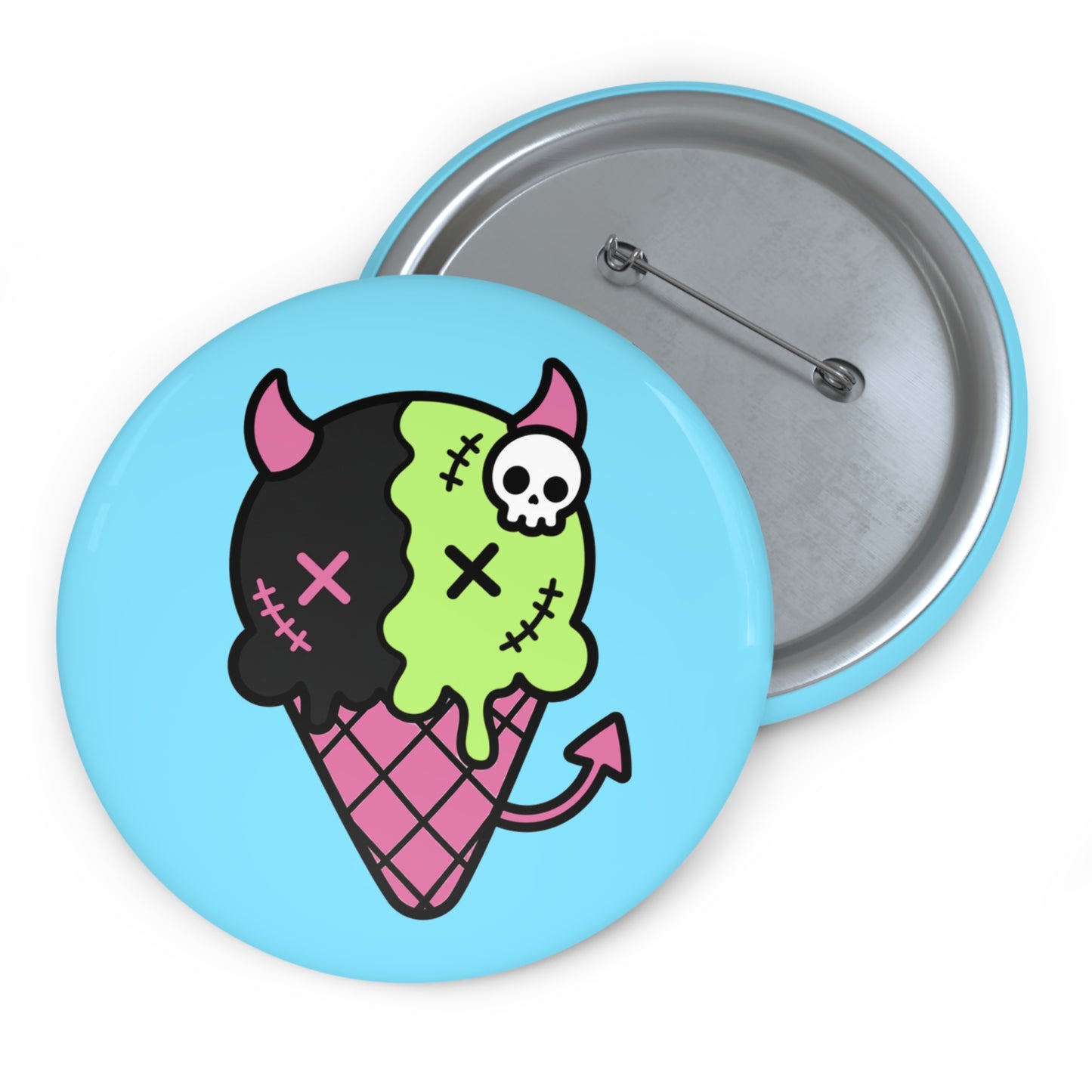 Cute Devil Ice Cream Pin Button — Kawaii Goth Enamel-Style Badge