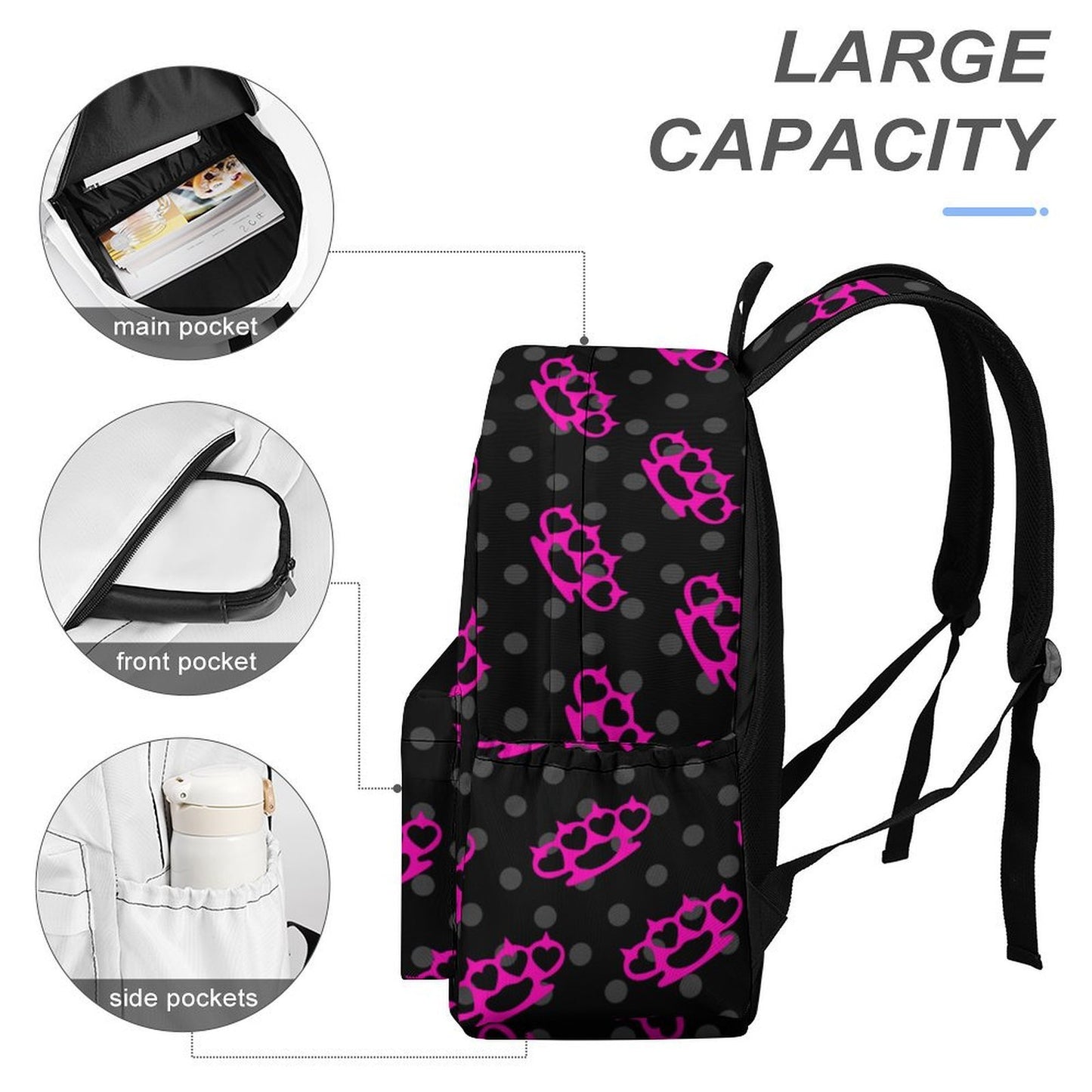 Hot Pink Brass Knuckle Polka Dot Scene Backpack