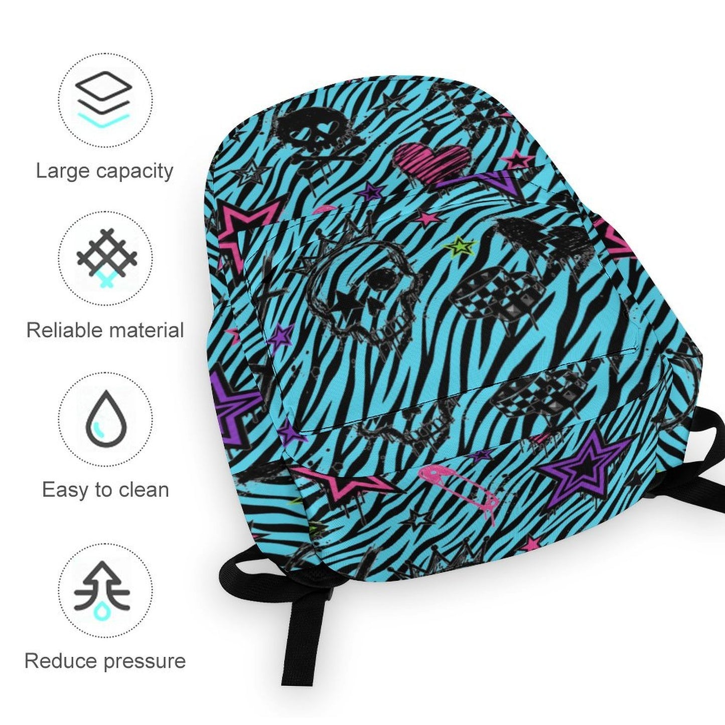 Electric Chaos Scene Backpack – Teal Zebra Skull Print