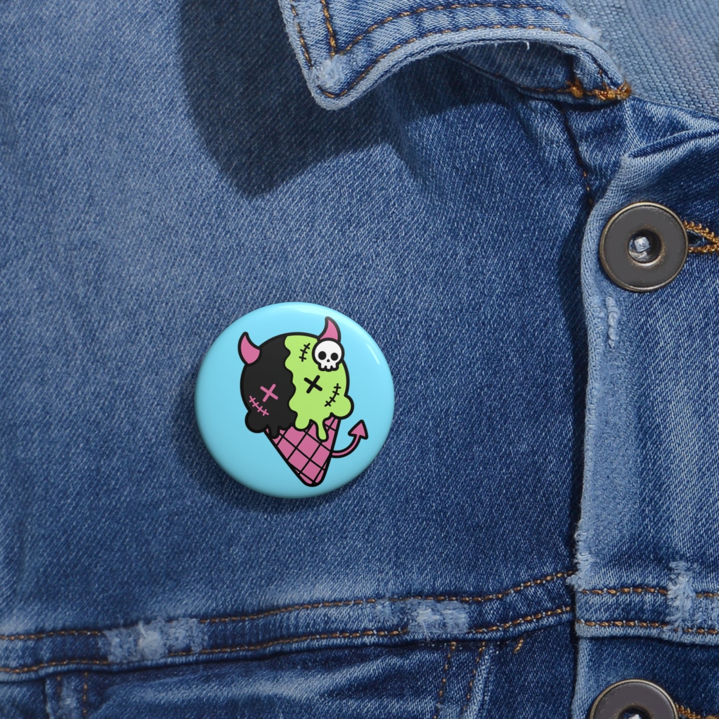 Cute Devil Ice Cream Pin Button — Kawaii Goth Enamel-Style Badge