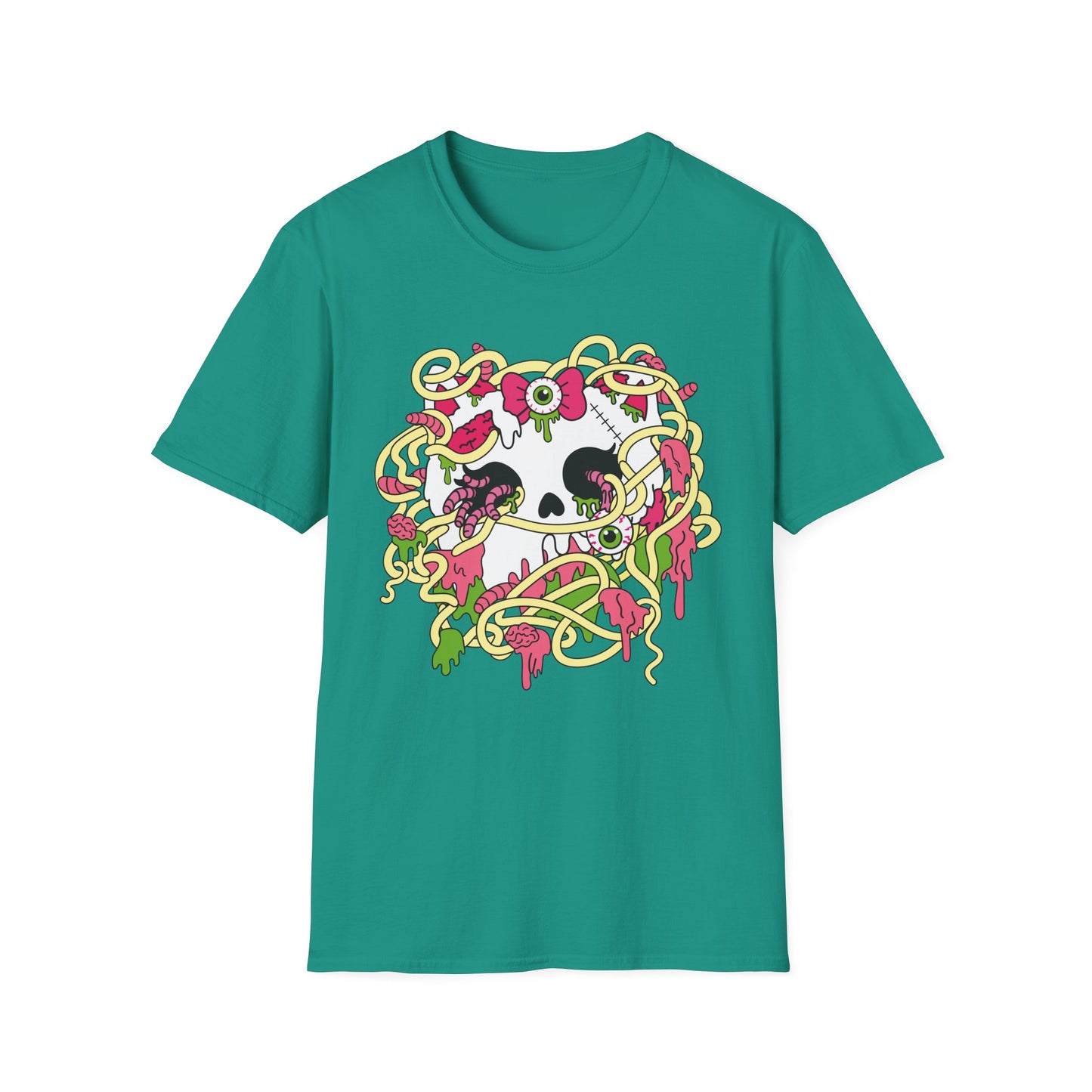Zombie Kitty Spaghetti Graphic T-Shirt – Creepy Cutegore Noodle Monster Tee (XS–5XL)