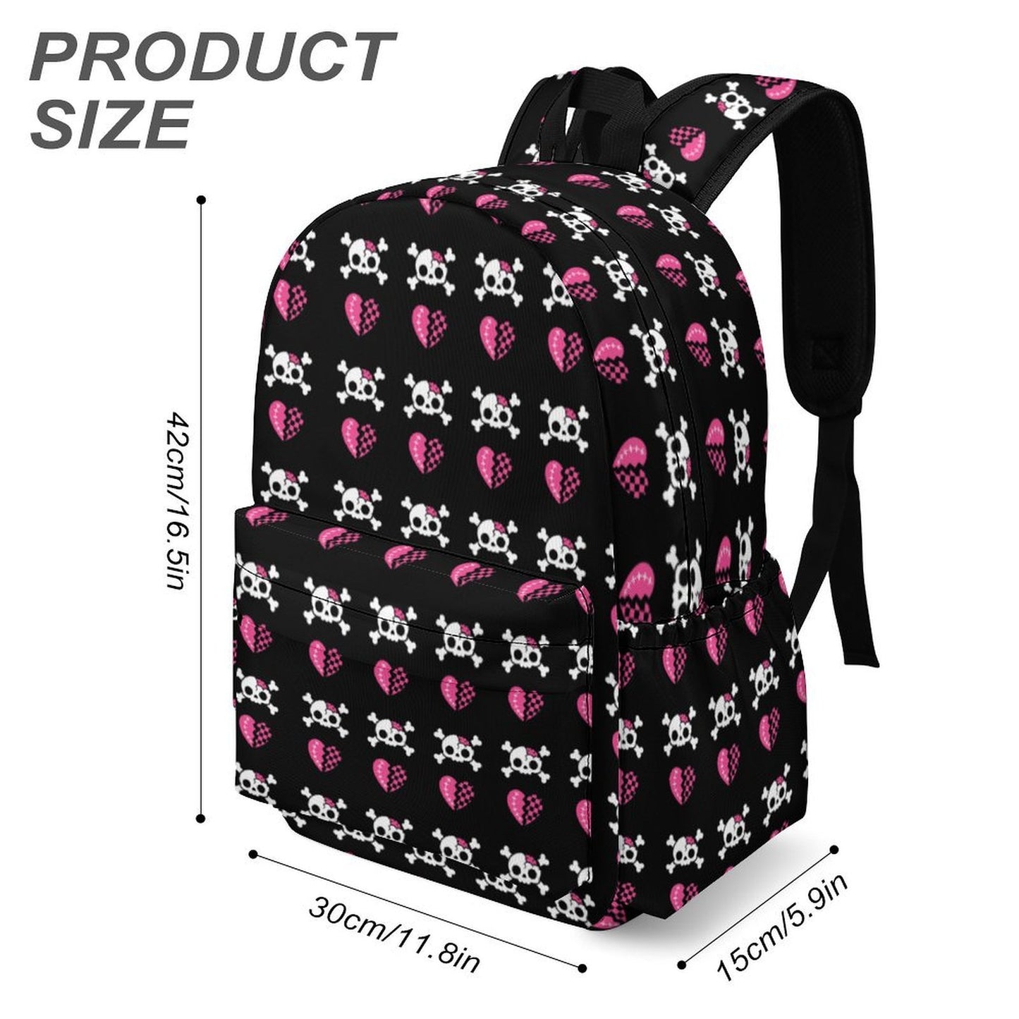 Heartbreak Riot Emo Backpack – Skull & Broken Heart Print