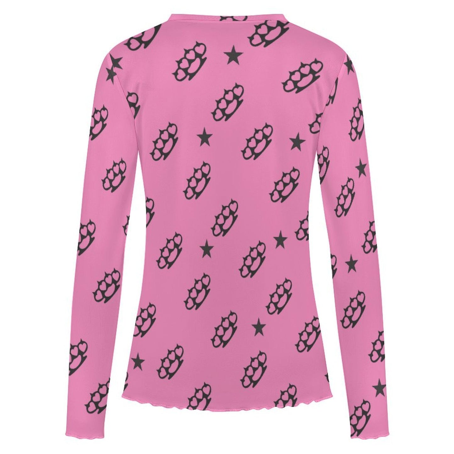 Bubblegum Brass Knuckle Mesh Sheer Top