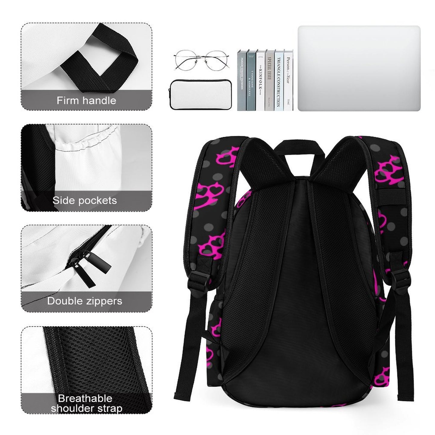 Hot Pink Brass Knuckle Polka Dot Scene Backpack