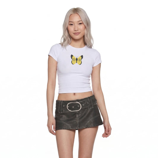Pixel Butterfly Crop Tee — "Suck It" Retro 8-Bit Graphic Women's Top