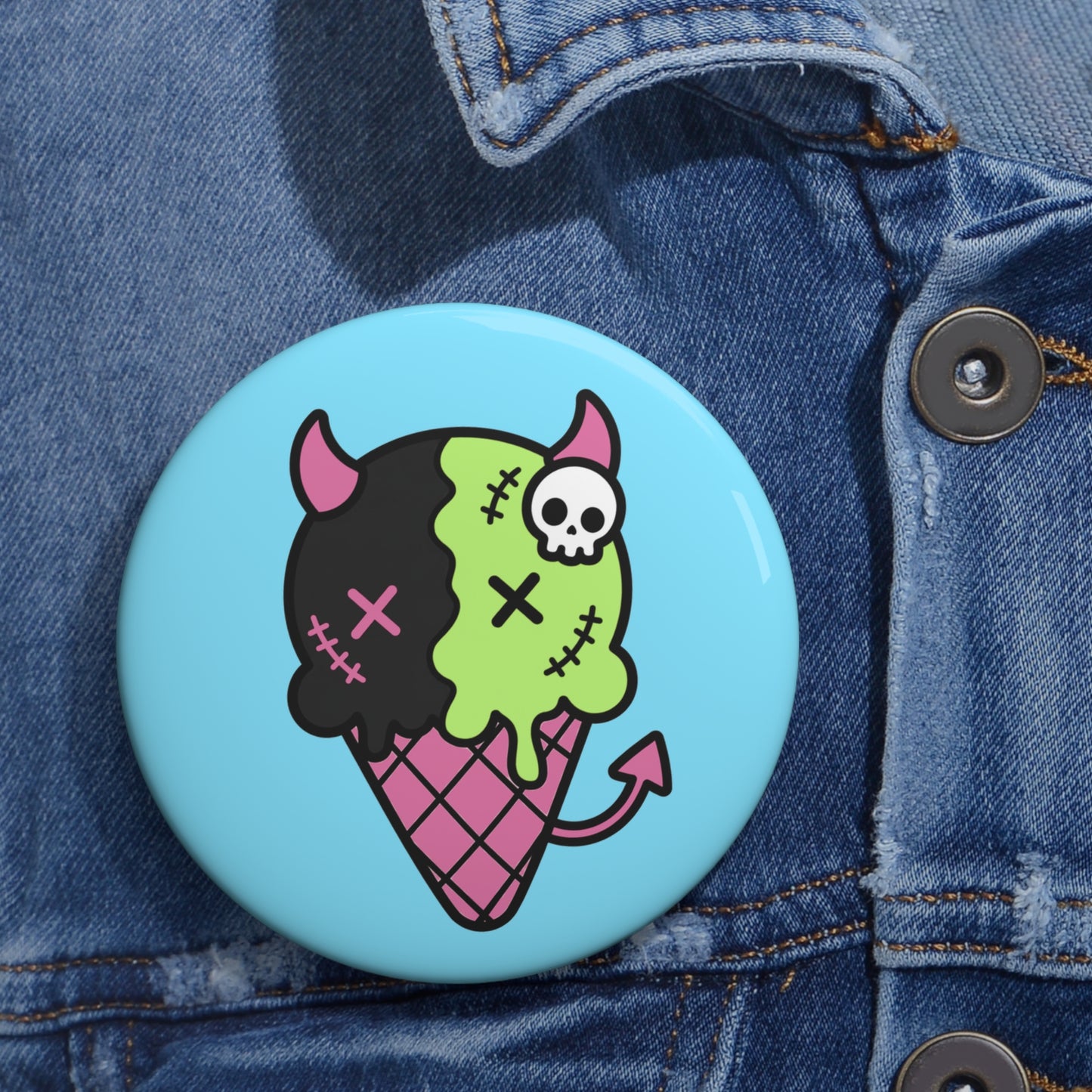 Cute Devil Ice Cream Pin Button — Kawaii Goth Enamel-Style Badge