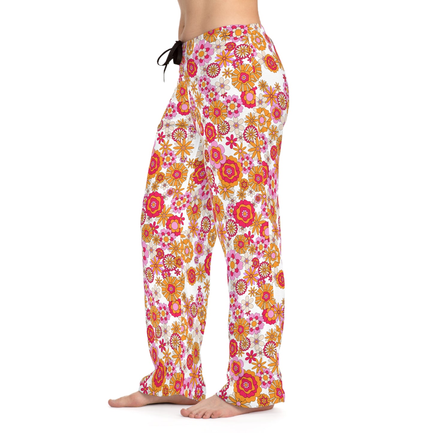 Retro Flower Child Pink Pajama Pants