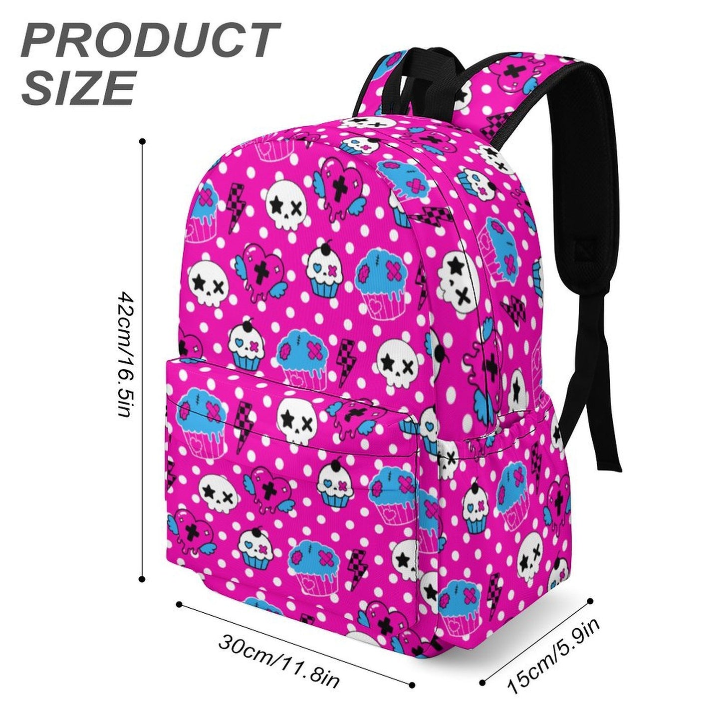 Dead Sweet Pink Scene Backpack – Skull Cupcake Polka Dot Bag