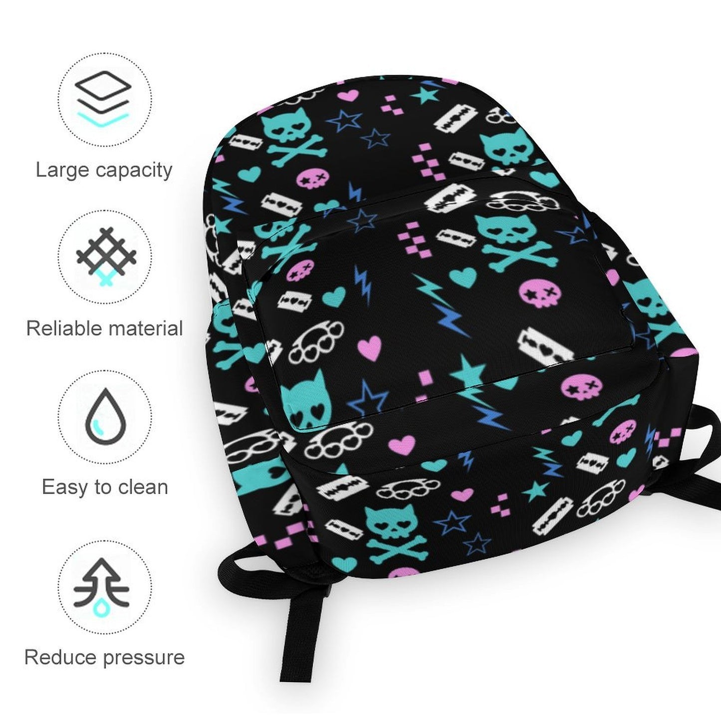 Electric Skull Scene Backpack – Teal Pink Black Y2K Emo Bag