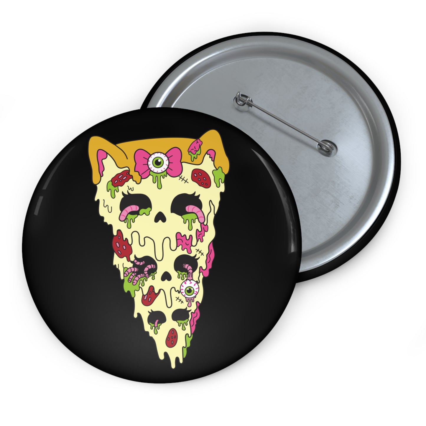 Zombie Kitty Pizza Pin Button – Creepy Cutegore Badge