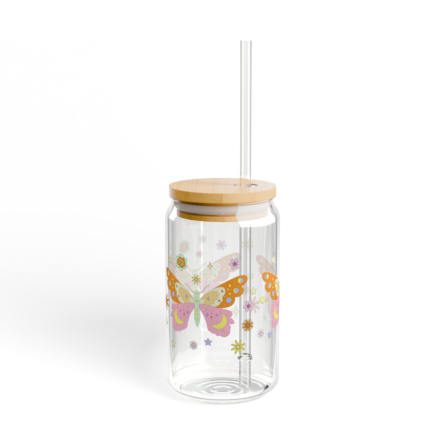 Kawaii Boho Soft Girl Aesthetic Butterfly Sipper Glass