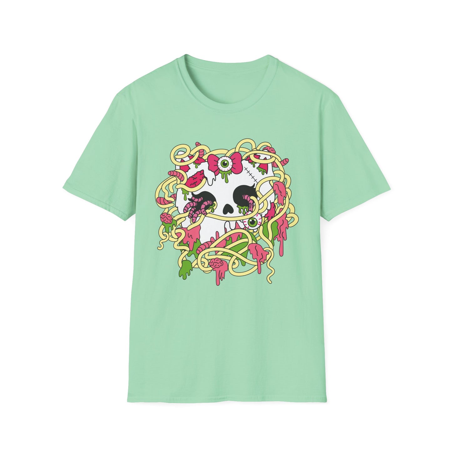 Zombie Kitty Spaghetti Graphic T-Shirt – Creepy Cutegore Noodle Monster Tee (XS–5XL)