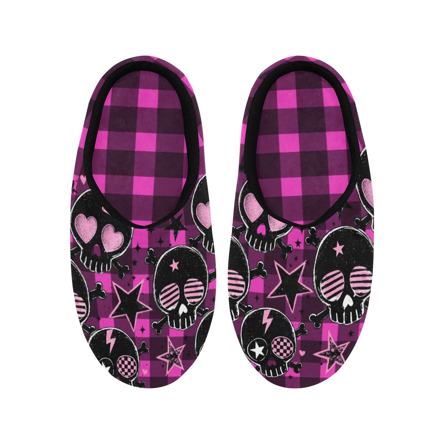 Pink Scene Skull Plush House Slippers