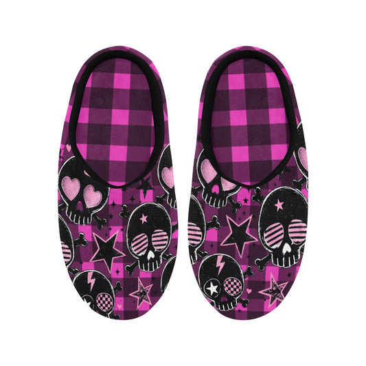 Pink Scene Skull Plush House Slippers