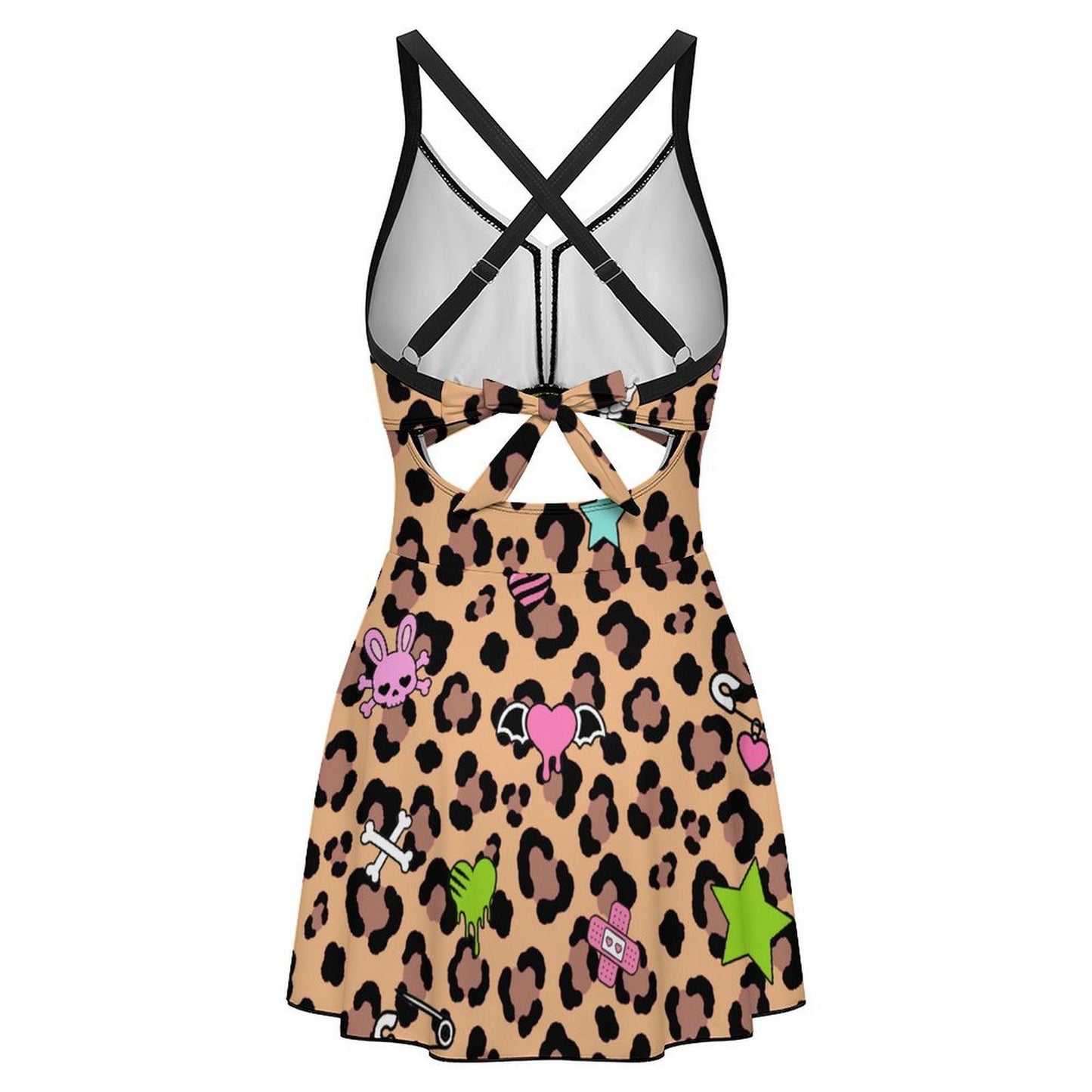 Leopard Scene Kid Charm Cutout Swim Dress