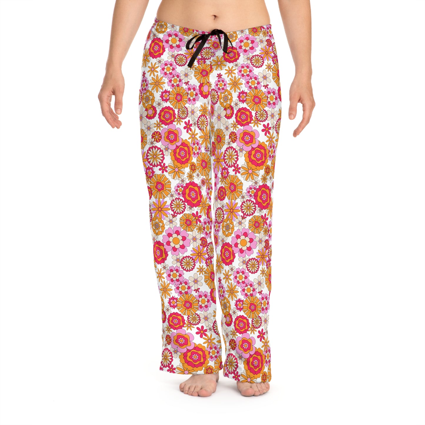 Retro Flower Child Pink Pajama Pants