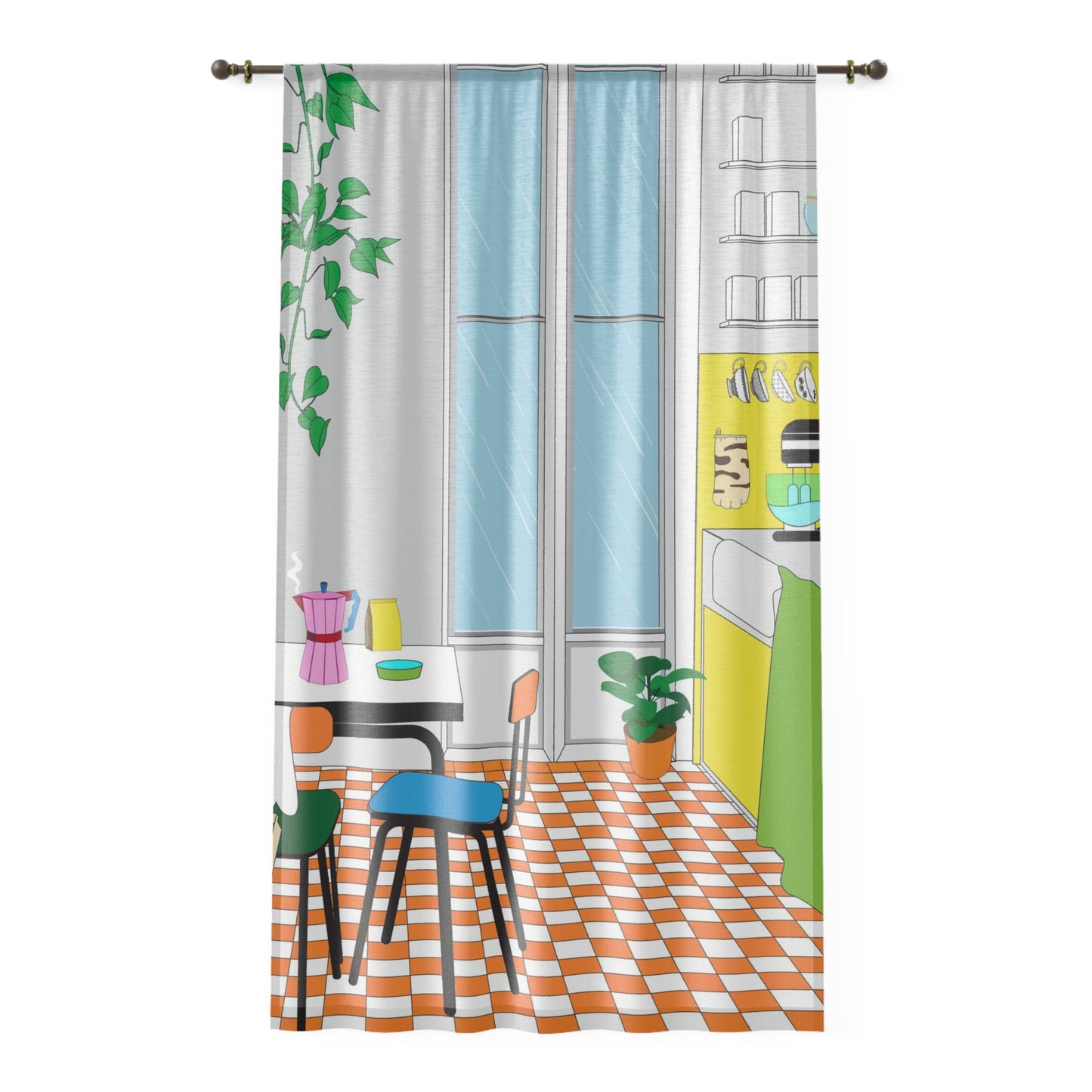 70s Retro Vibe Rainy day Window Curtain