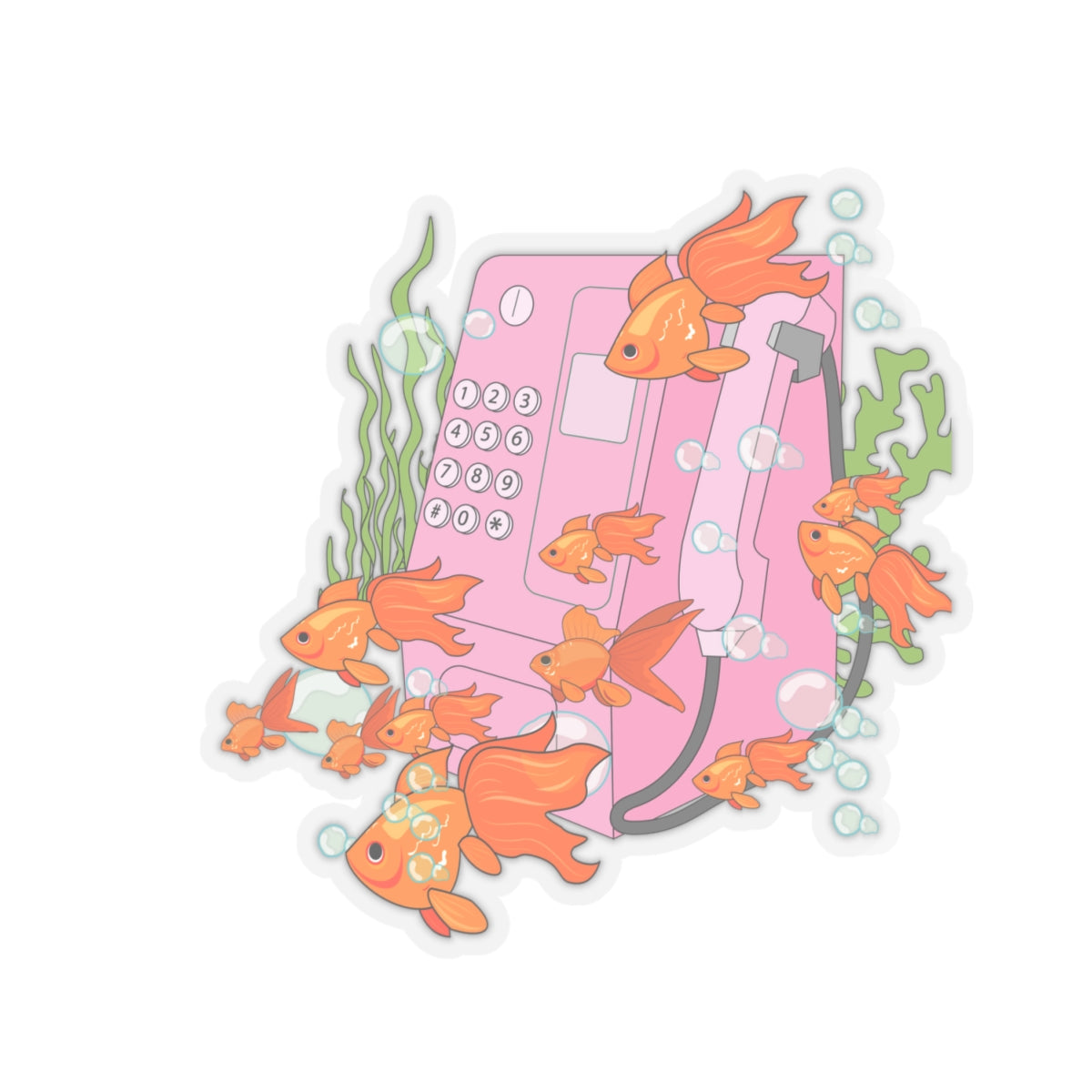 Dreamy Goldfish Phone booth Kiss-Cut Stickers