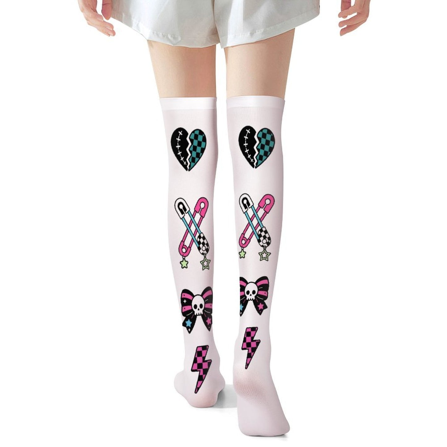 Scene Safety Pin Bow Knee High Stockings