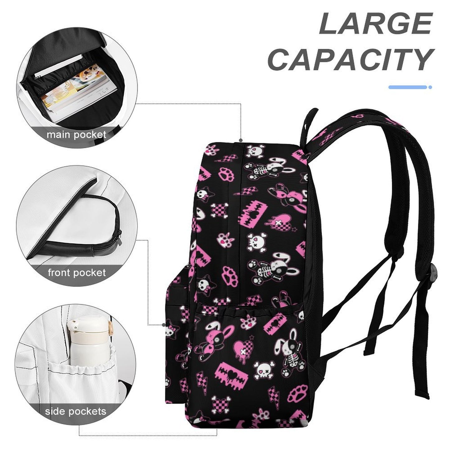 Bunni Riot Scene Backpack – Pink & Black Emo Print