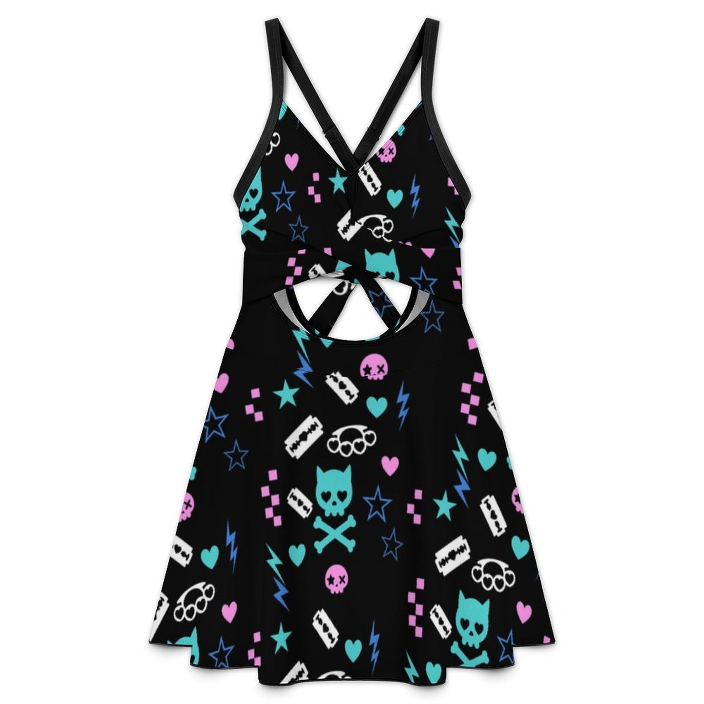 Electric Cat Scene Queen Cutout Swim Dress