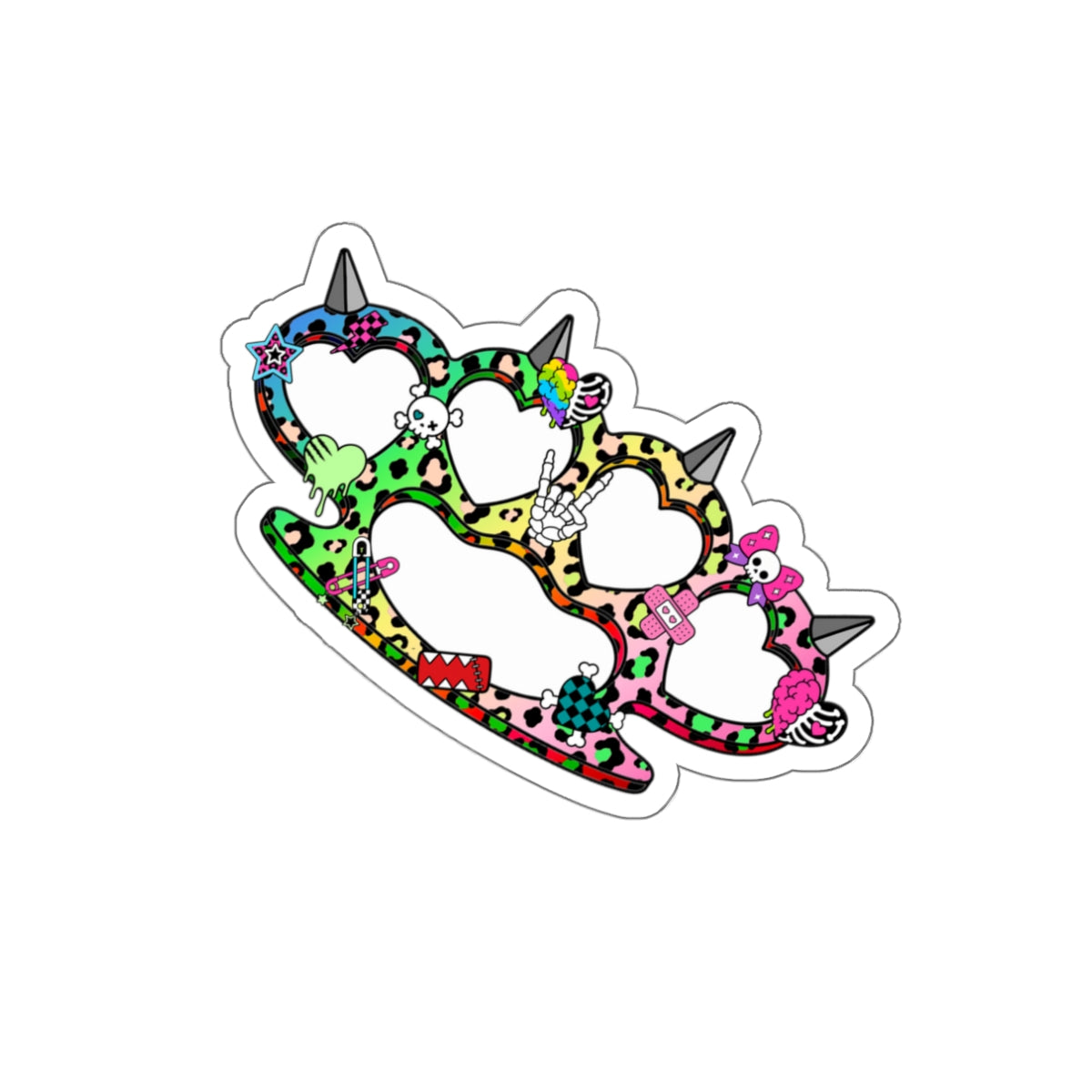 Rainbow Heart Brass Knuckle Die-Cut Sticker – Emo Scene Y2K Kawaii Vinyl Decal