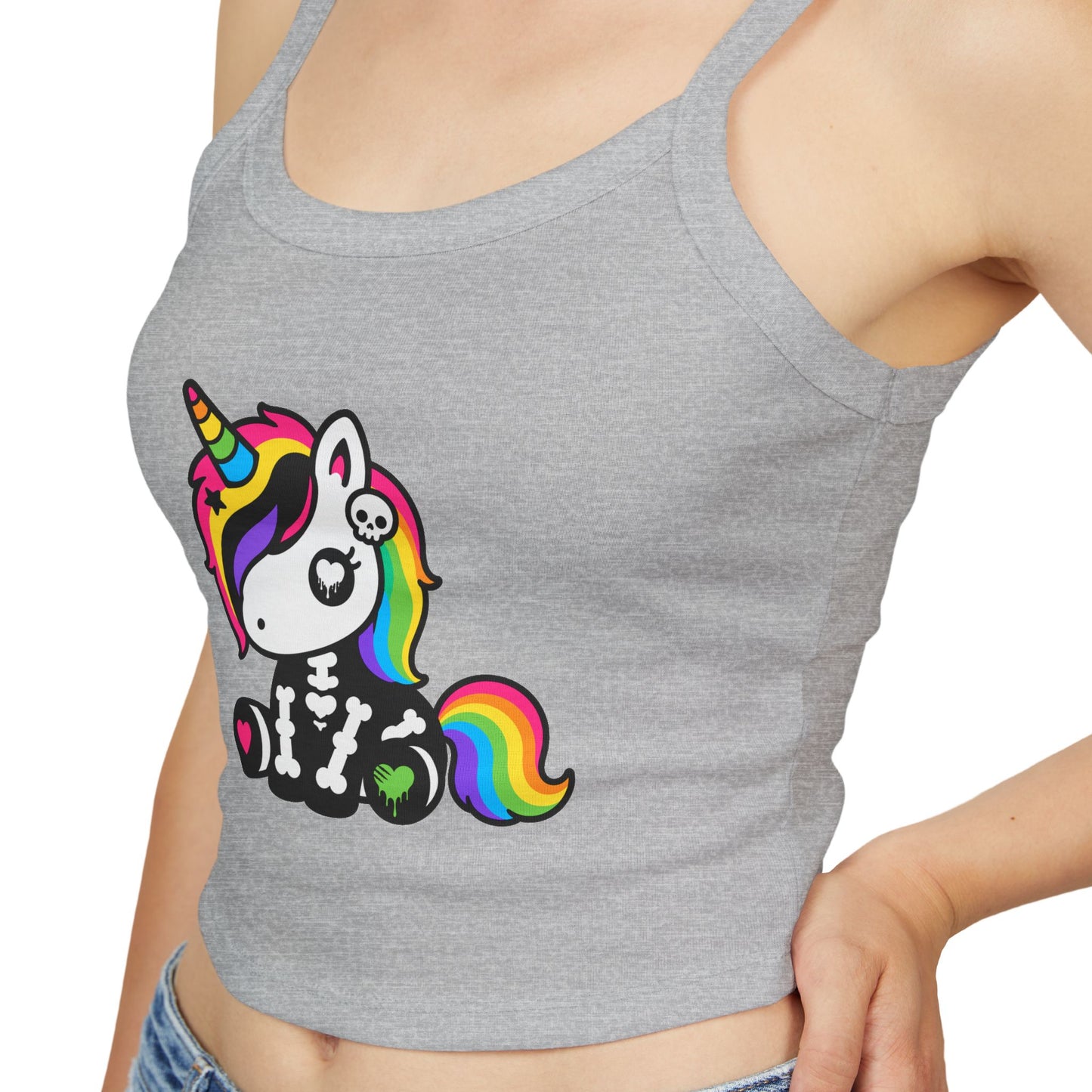 Rainbow Skeleton Unicorn Crop Tank Top – Scene Kid Style, XS–2XL