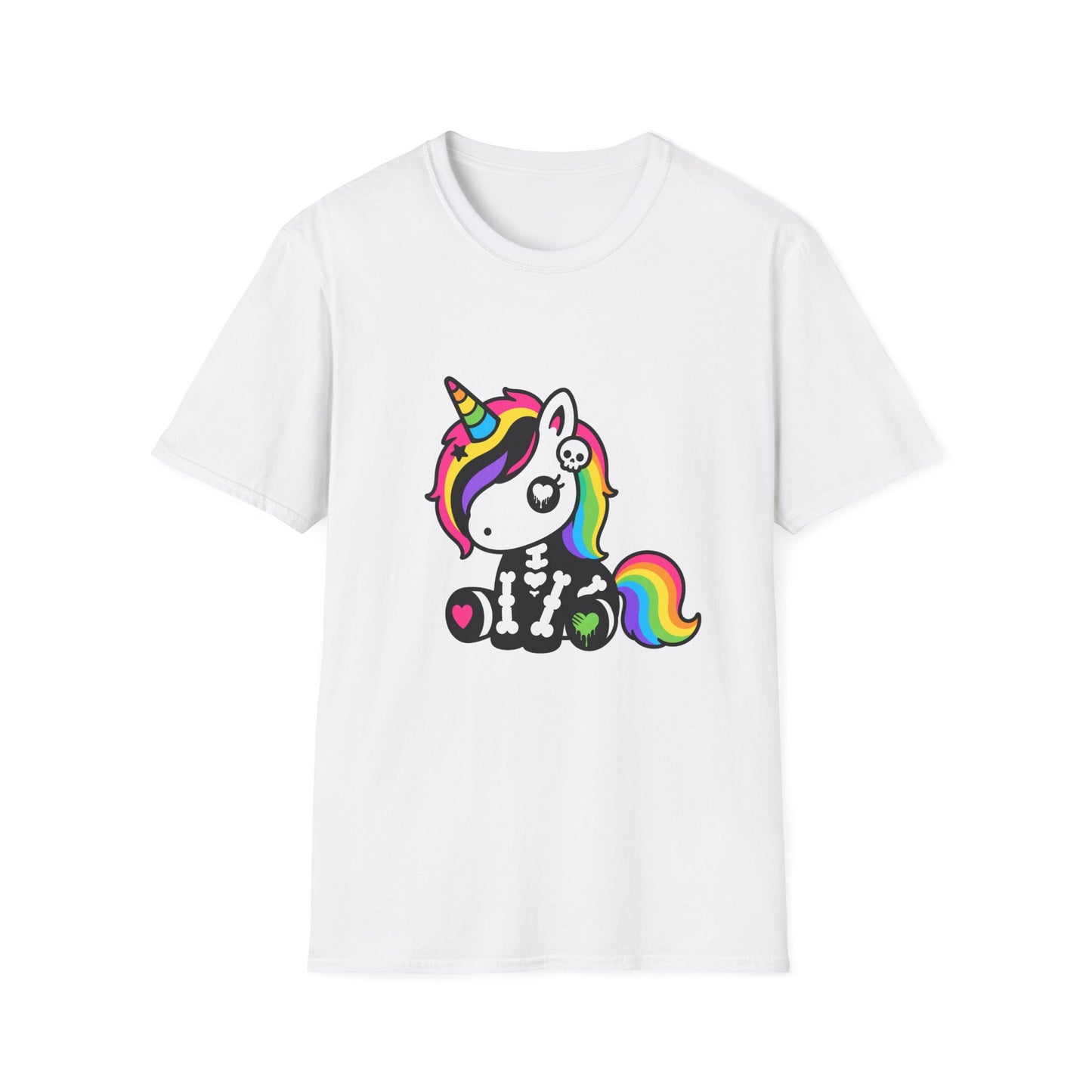 Rainbow Skeleton Unicorn Unisex T-Shirt – Scene Kid Style, S–4XL