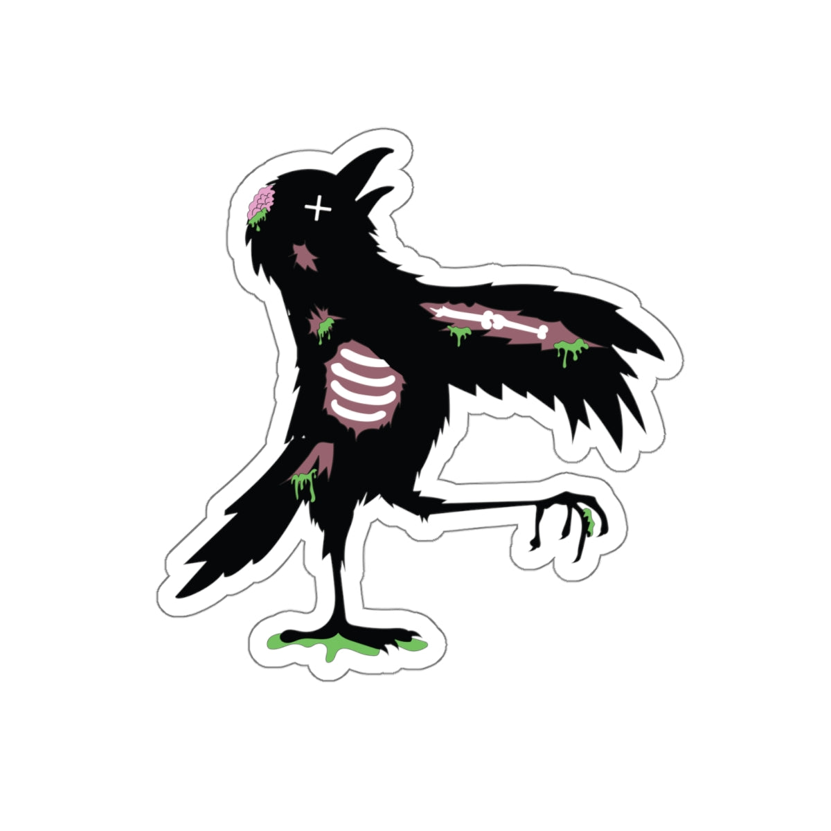 Zombie Crow Die-Cut Sticker — Gothic Halloween Sticker for Laptops, Skateboards & Journals