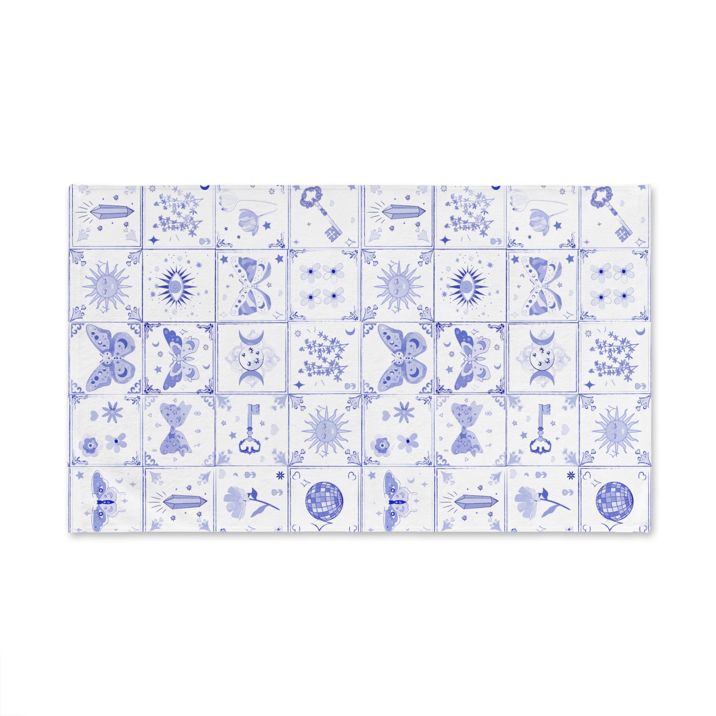 Whimsical Butterfly Blue Tile Style Hand Towel