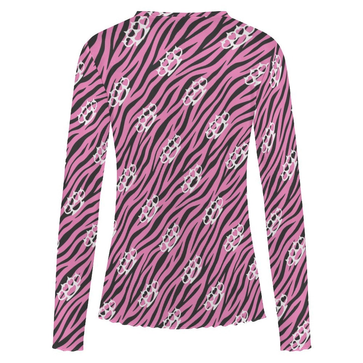 Pink Zebra Brass Knuckle Mesh Sheer Top