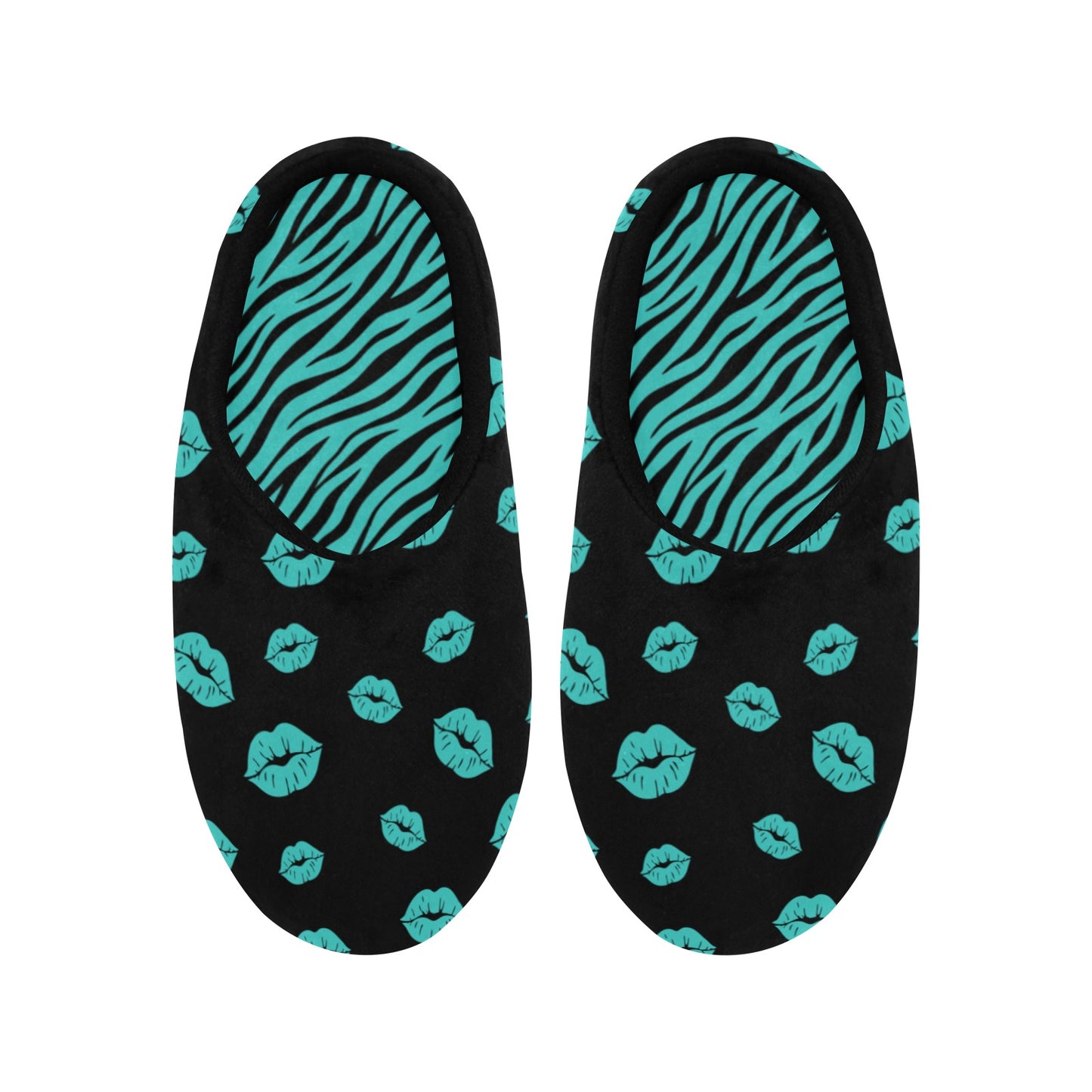 Teal Kiss Print Plush House Slippers
