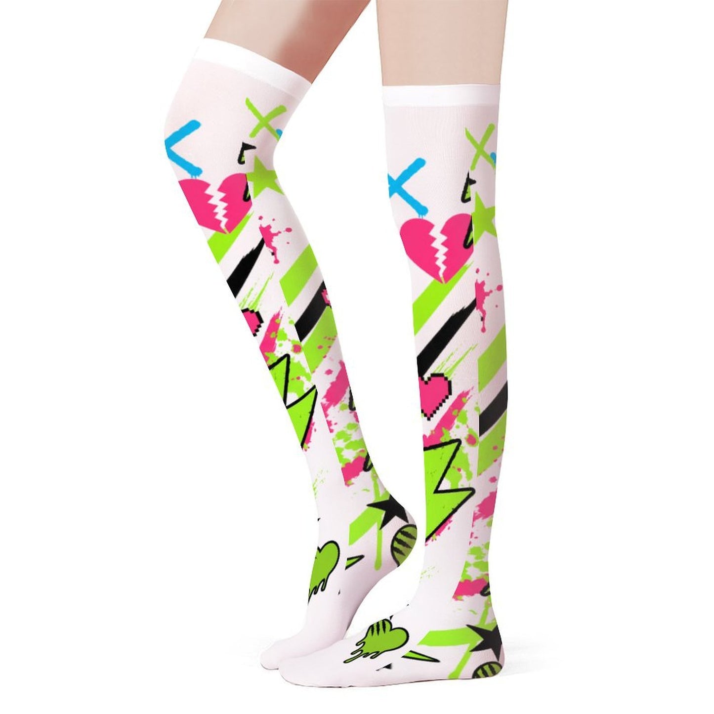 Neon Chaos Heartbolt Long Trendy Stockings
