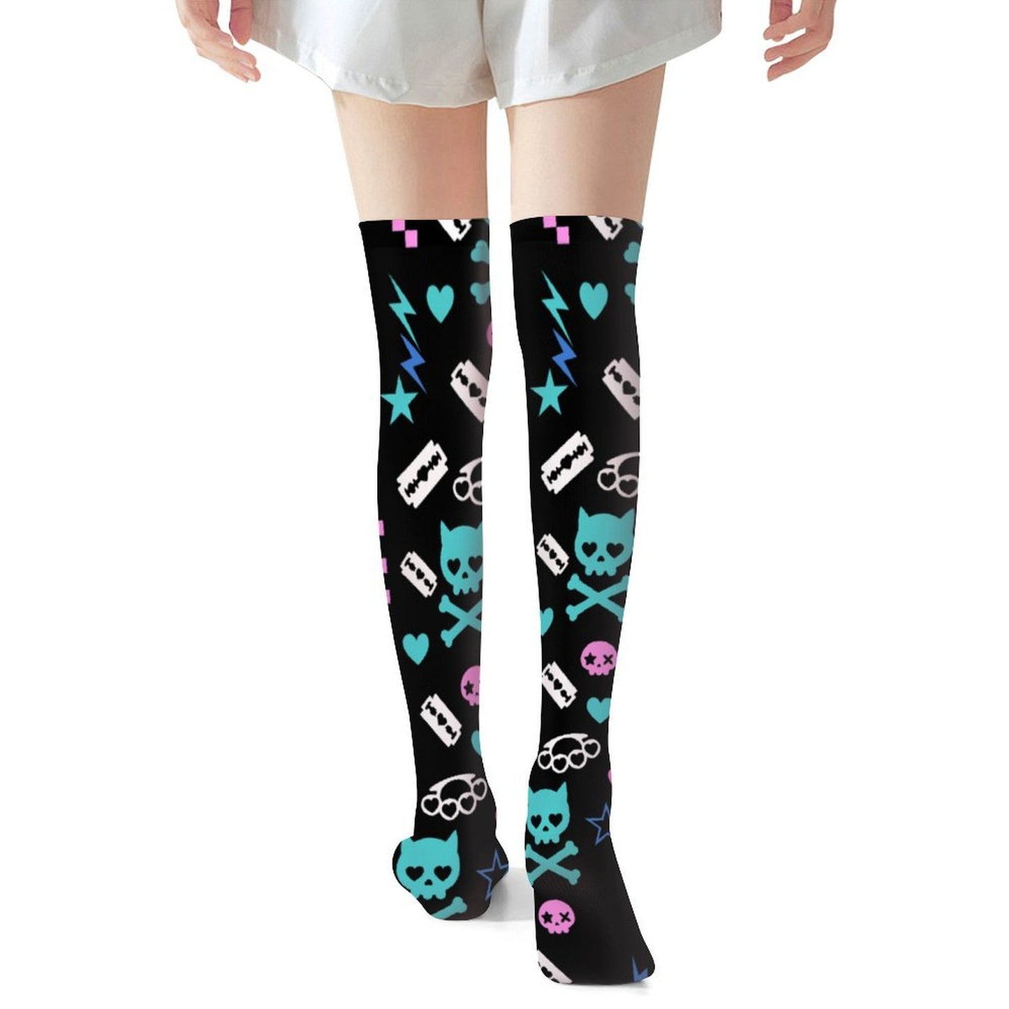 Scene Skull & Razor Knee High Stockings