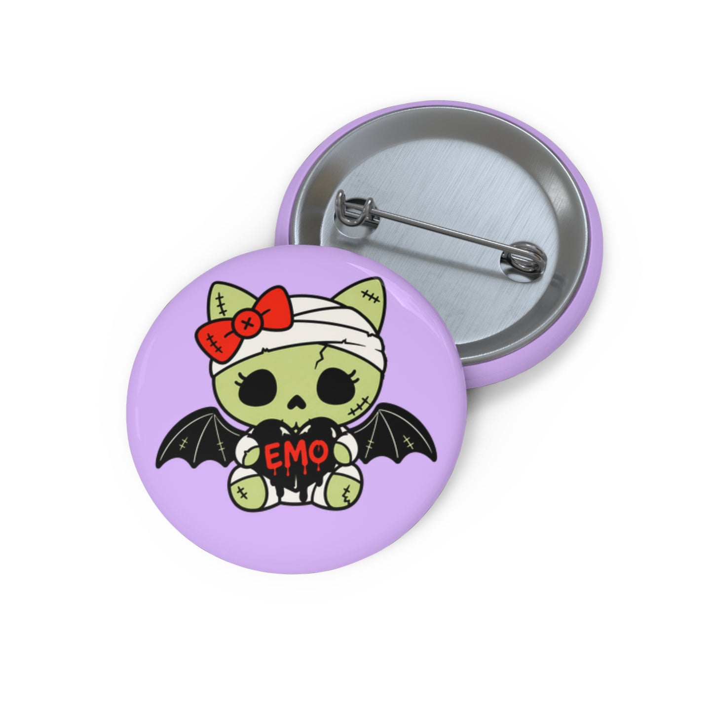 Emo Bat Kitty Pin Button — Cute Gothic Skull Cat Badge