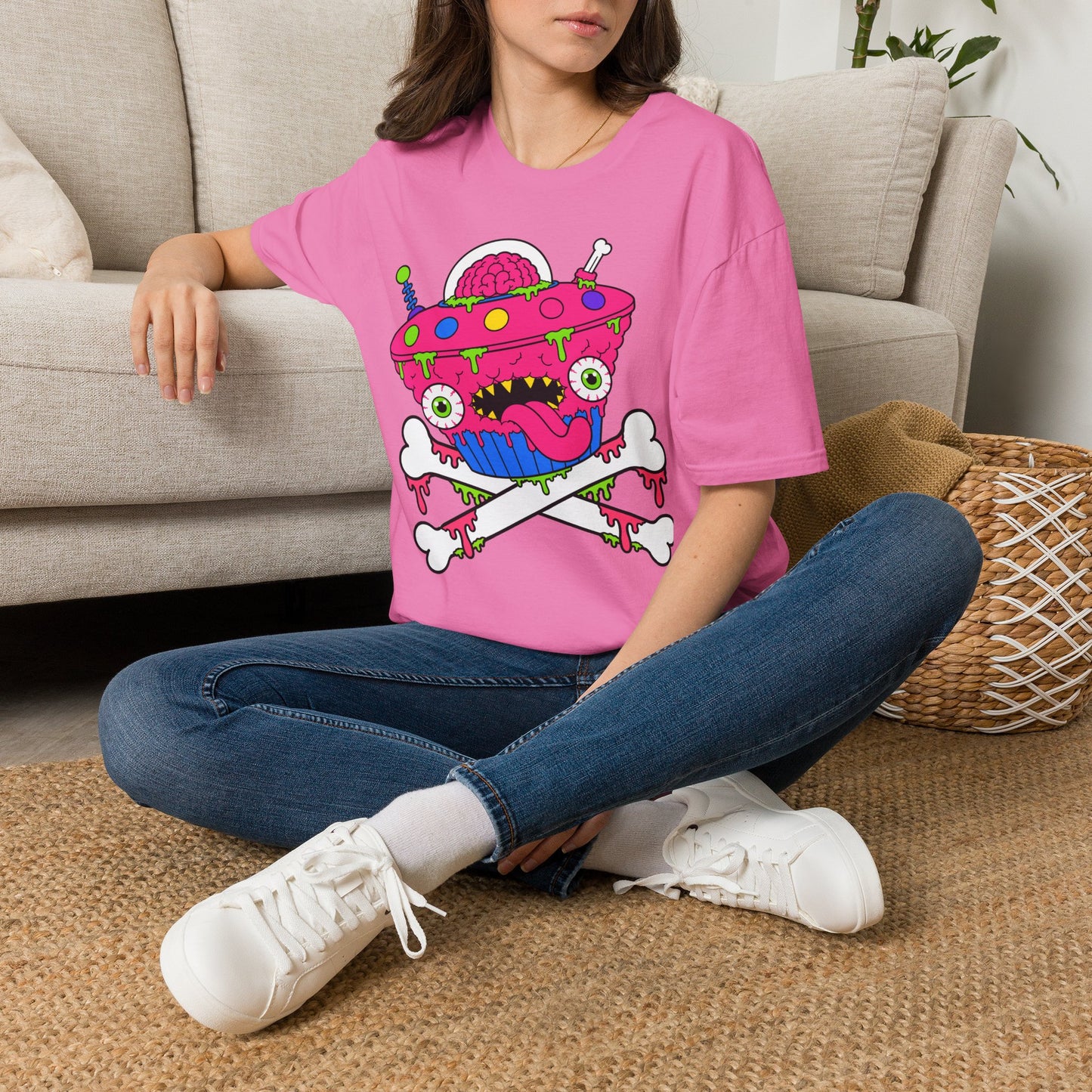 Alien UFO Monster T-Shirt — Pink Brain Spaceship Graphic Tee