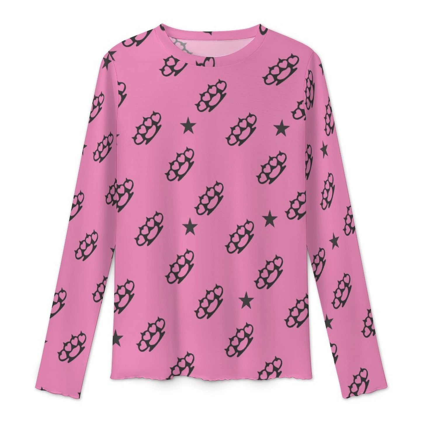 Bubblegum Brass Knuckle Mesh Sheer Top