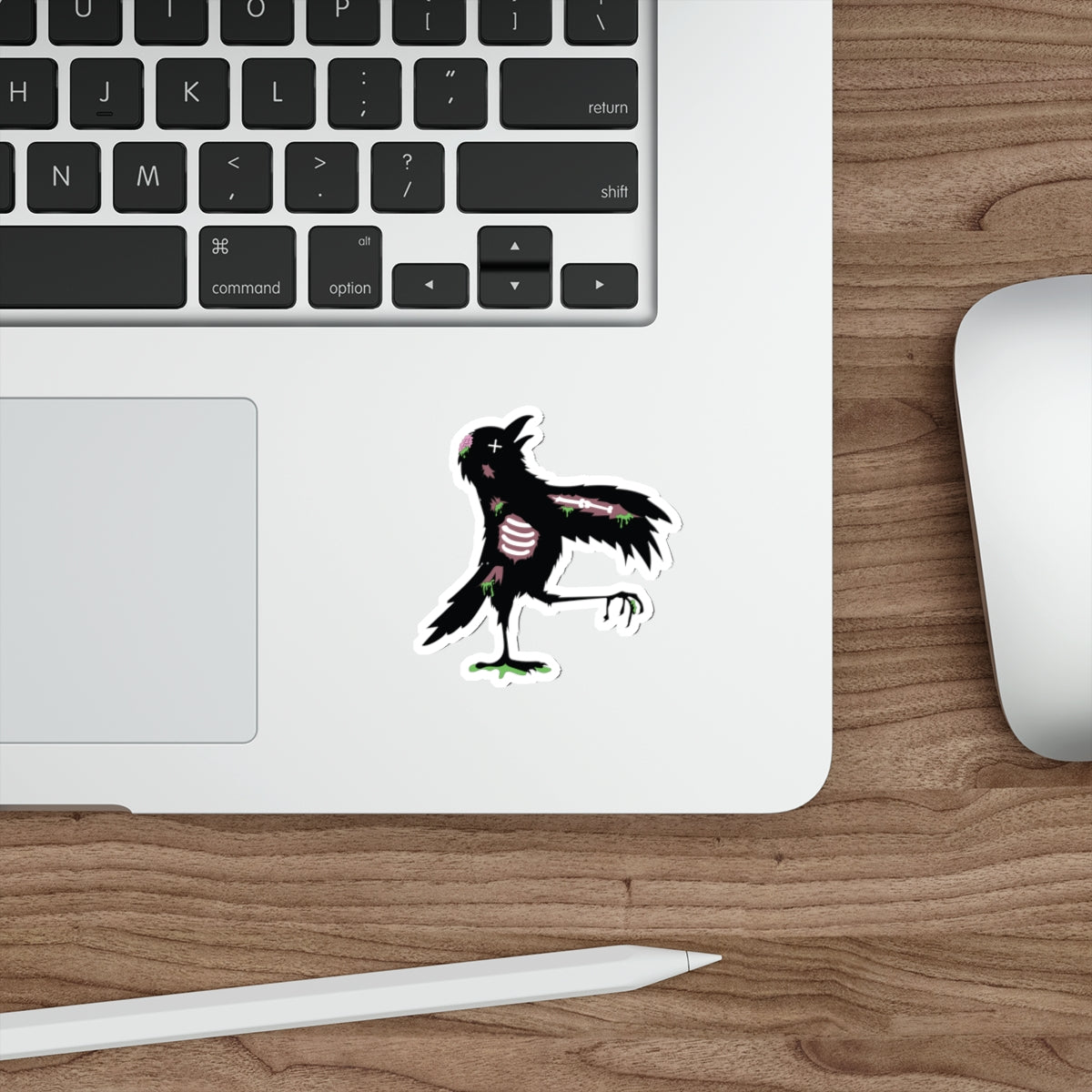 Zombie Crow Die-Cut Sticker — Gothic Halloween Sticker for Laptops, Skateboards & Journals